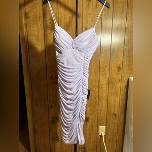 Lulu's Lilac Ruched Spaghetti-Strap Midi Dress